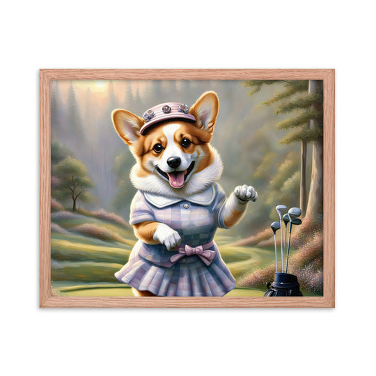 Pembroke Welsh Corgi Golfer- Framed poster v2