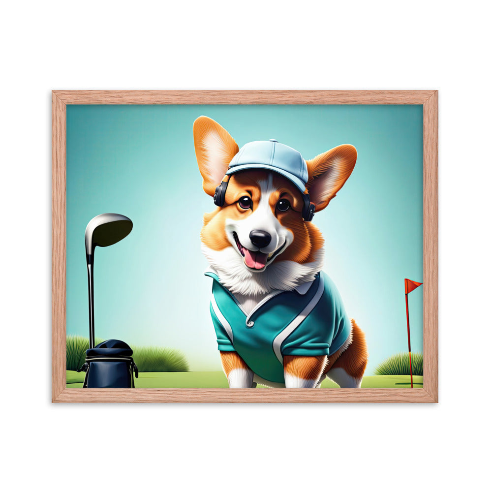 Pembroke Welsh Corgi Golfer- Framed poster