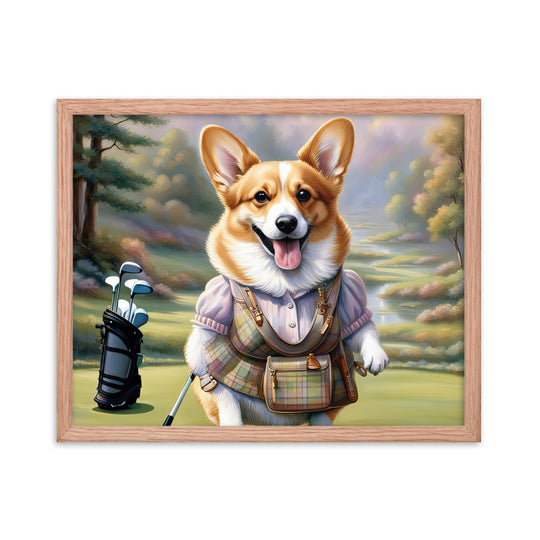 Pembroke Welsh Corgi Golfer- Framed poster v3