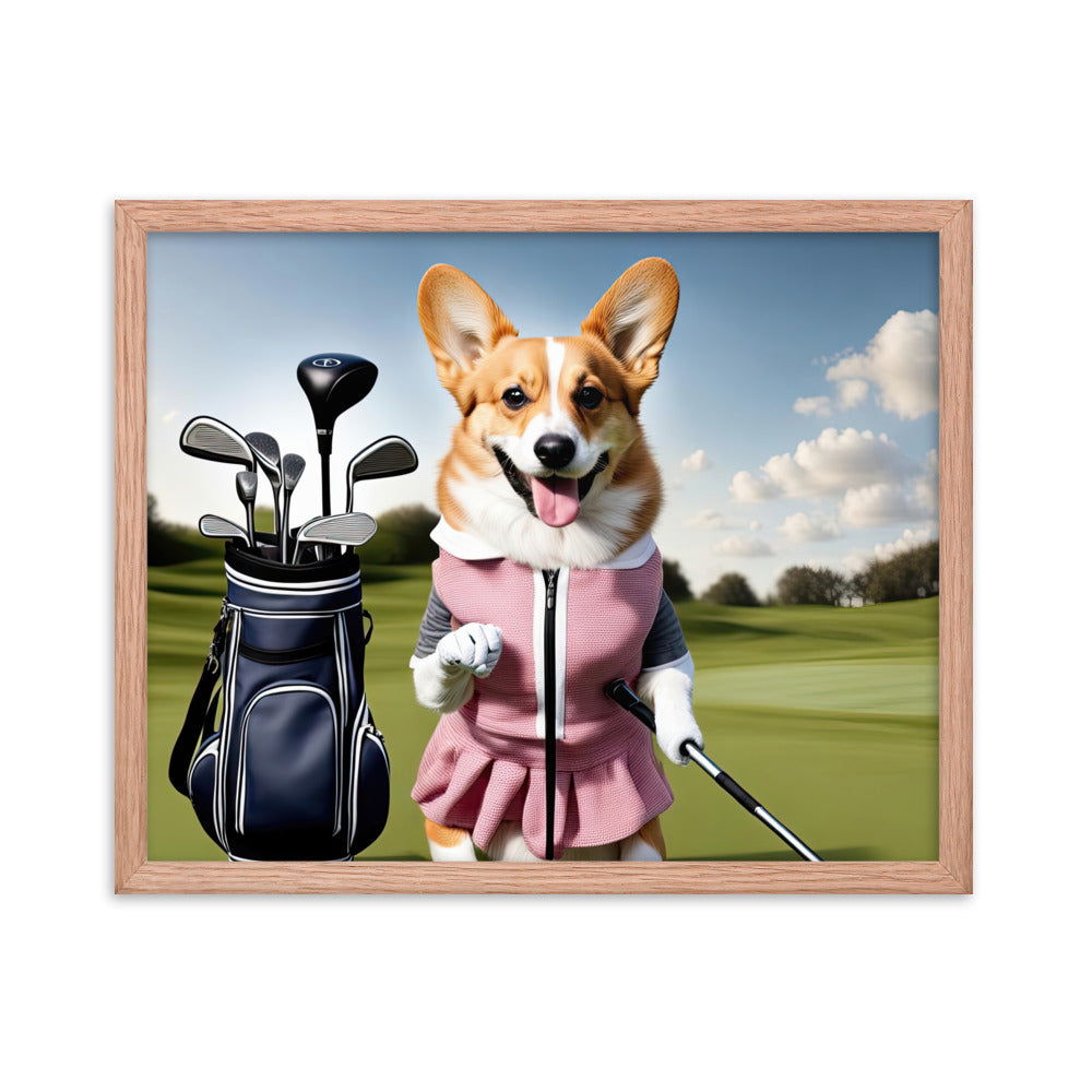 Pembroke Welsh Corgi Golfer- Framed poster v5