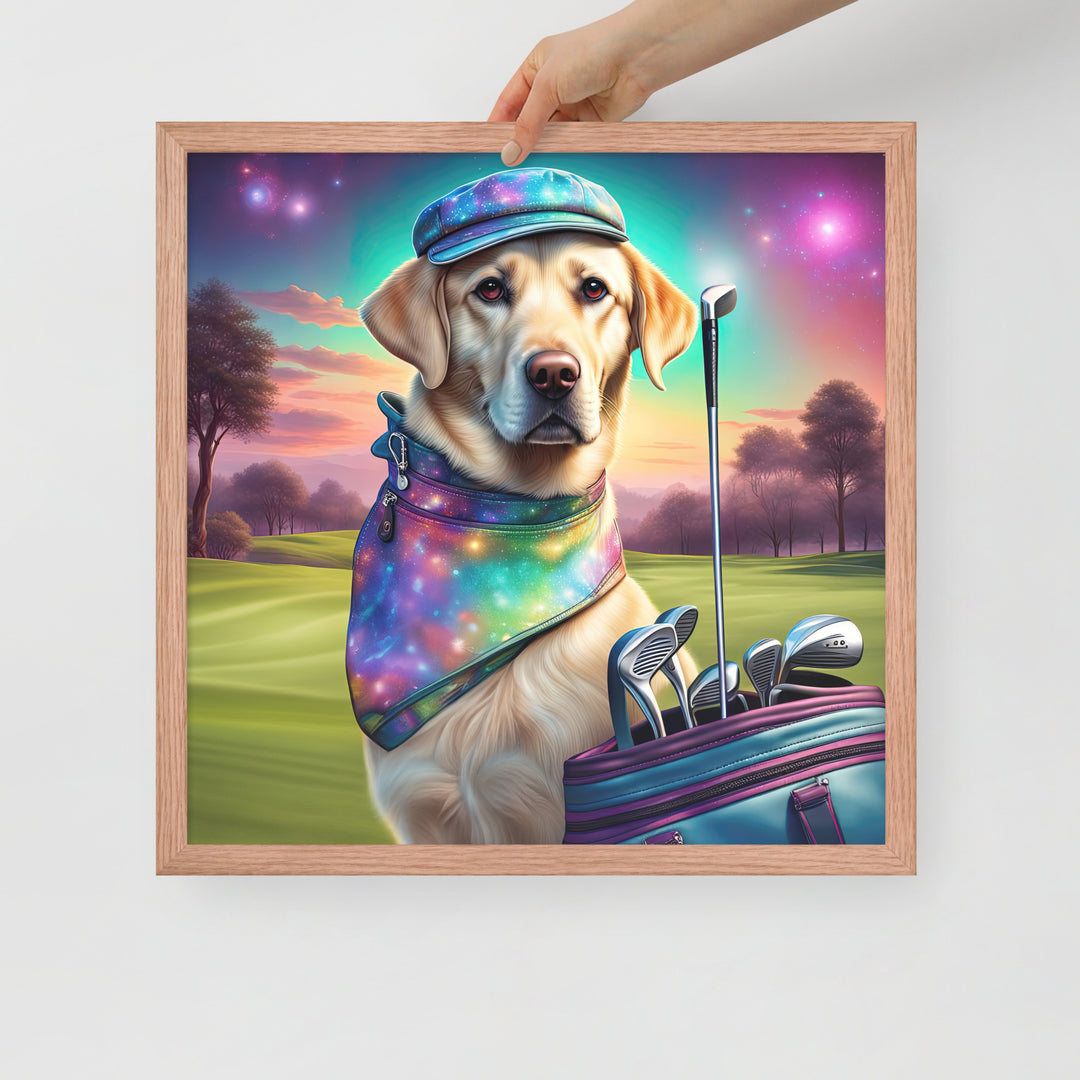 Framed poster-Labrador Retriever Golfer V21