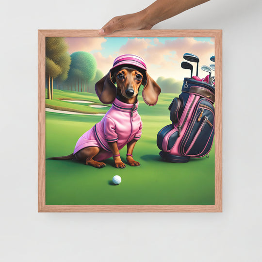 Dachshund Golfer- Framed poster v2