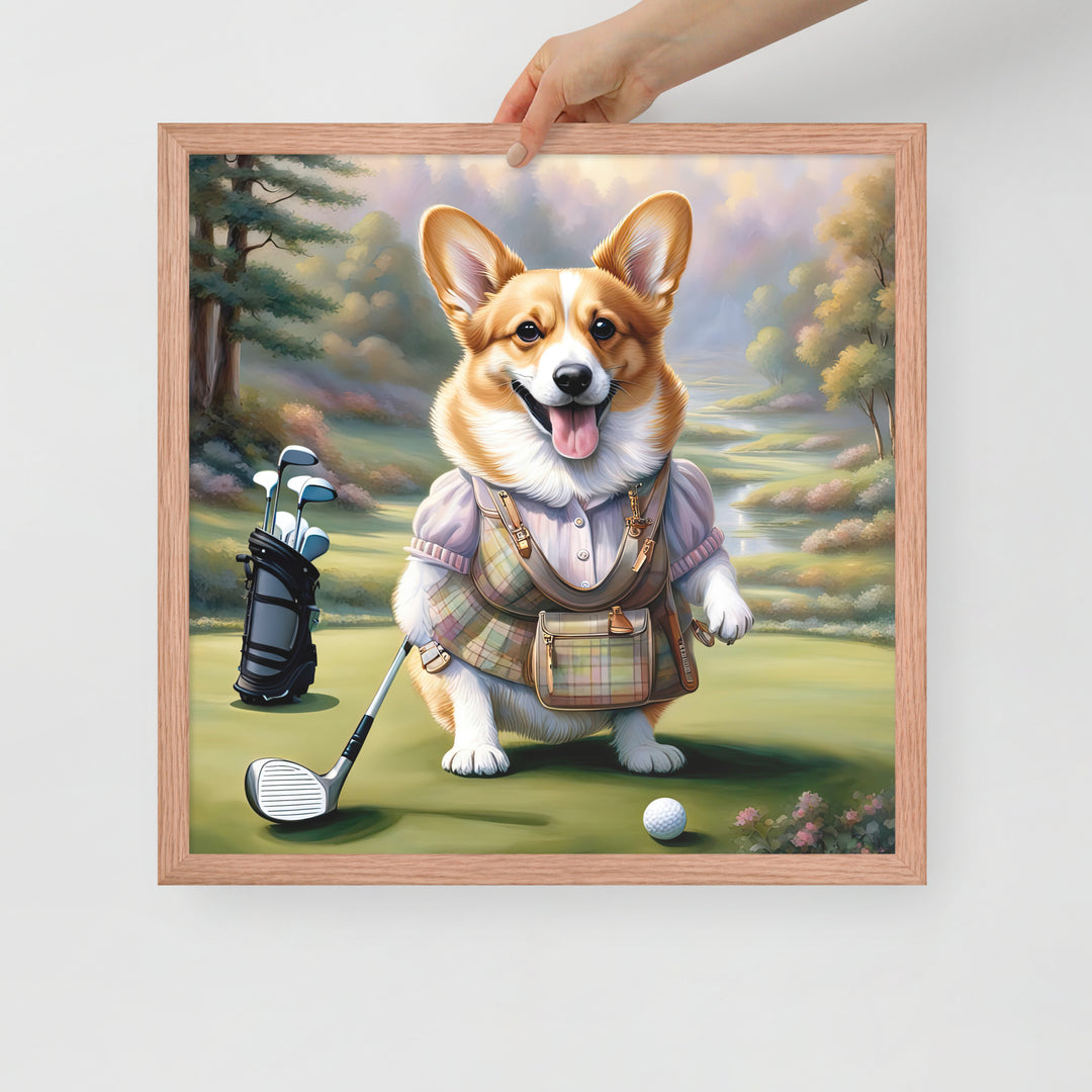 Pembroke Welsh Corgi Golfer- Framed poster v4