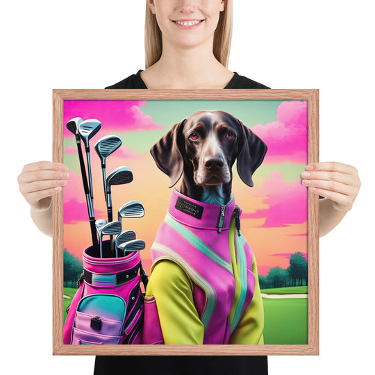 German Shorthaired Pointer Golfer- Framed poster v3