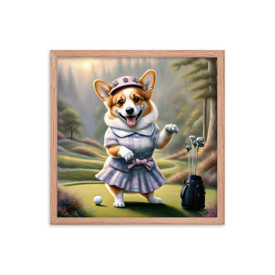 Pembroke Welsh Corgi Golfer- Framed poster v2