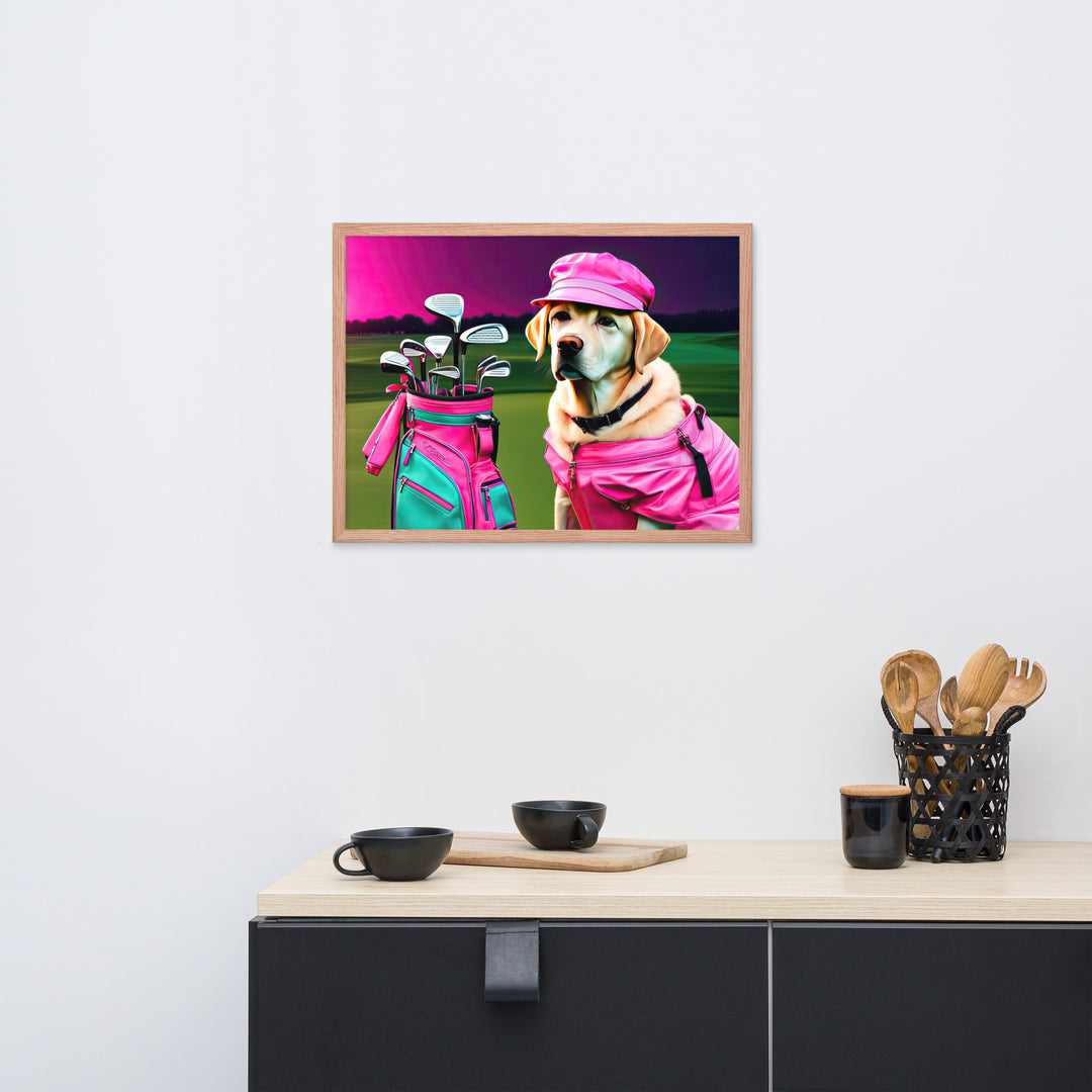 Framed poster-Labrador Retriever Golfer V17