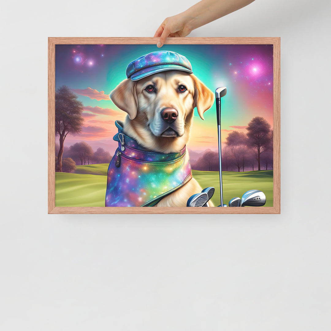 Framed poster-Labrador Retriever Golfer V21