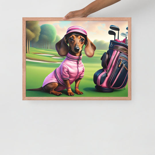 Dachshund Golfer- Framed poster v2