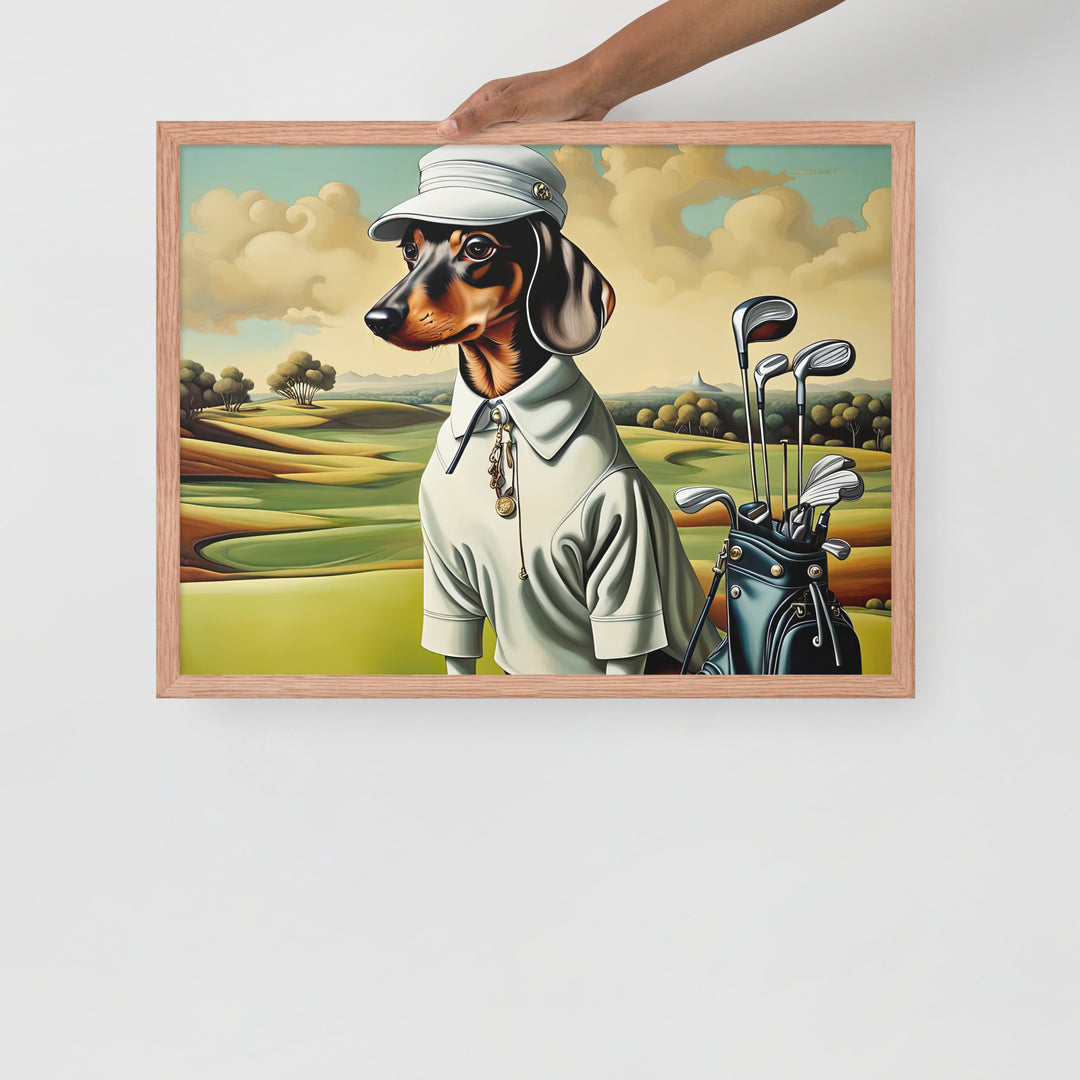 Dachshund Golfer- Framed poster v3