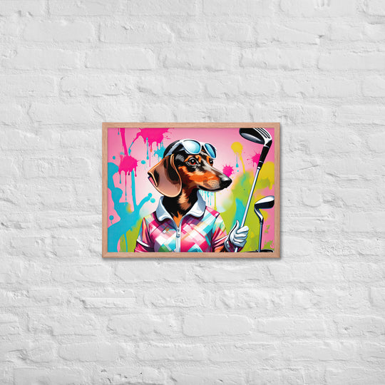 Dachshund Golfer- Framed poster v4