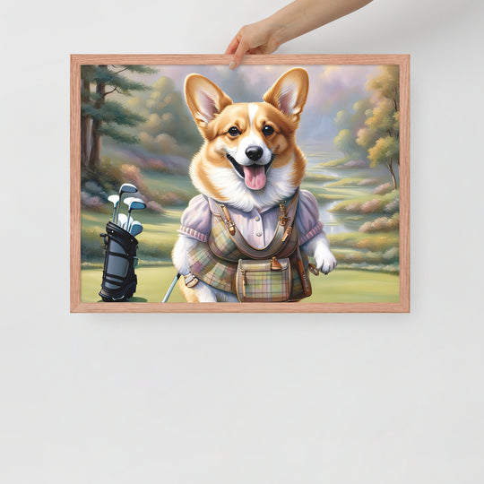 Pembroke Welsh Corgi Golfer- Framed poster v4