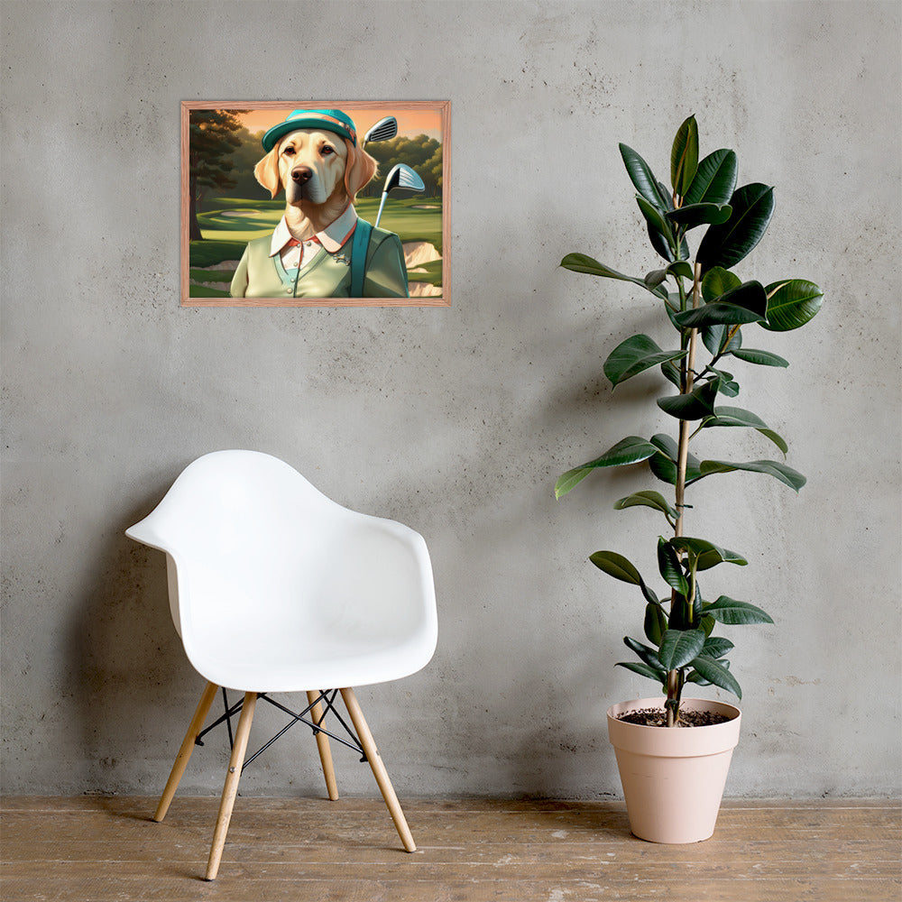 Framed poster-Labrador Retriever Golfer V14