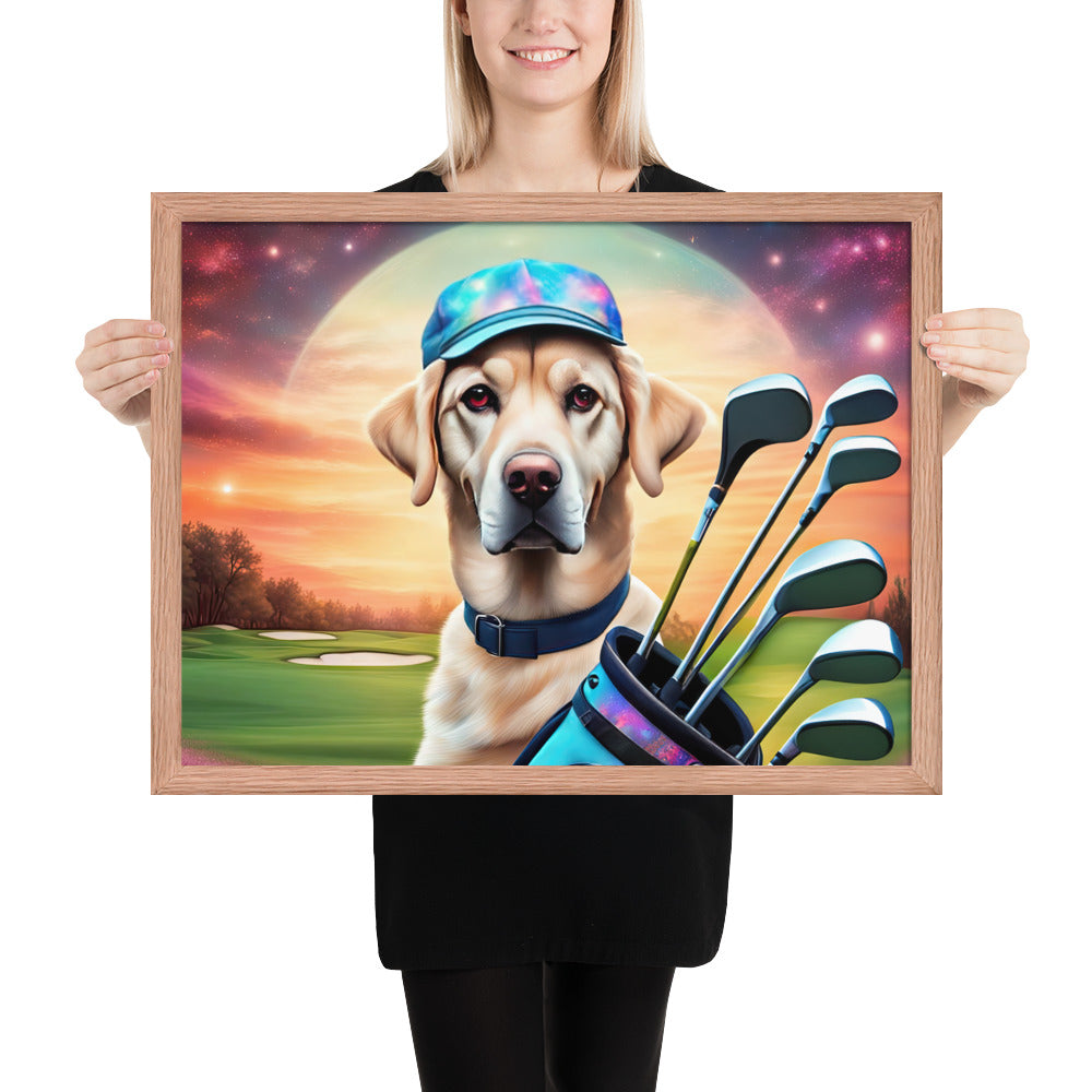 Framed poster-Labrador Retriever Golfer V13