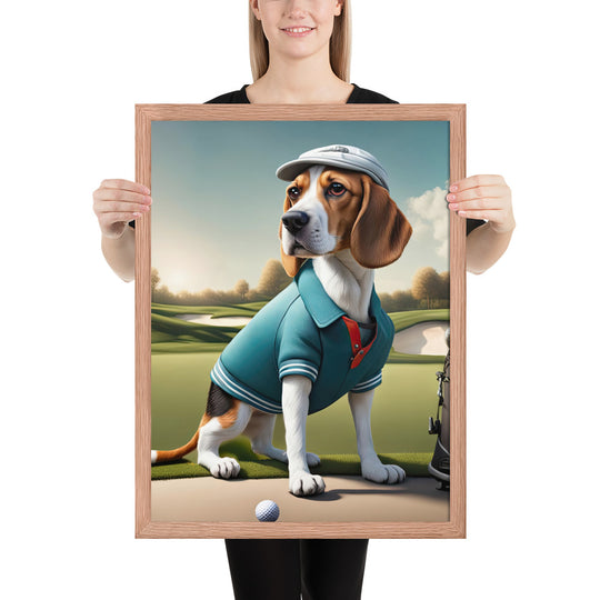 Beagle Golfer- Framed poster v2