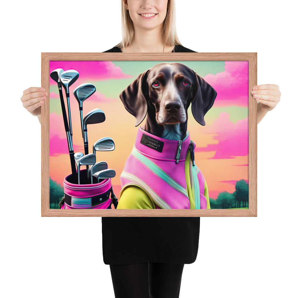 German Shorthaired Pointer Golfer- Framed poster v3