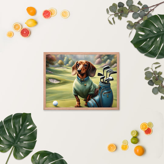 Dachshund Golfer- Framed poster