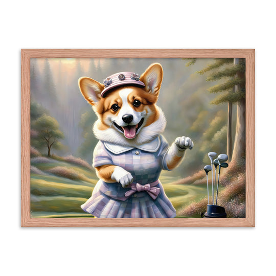 Pembroke Welsh Corgi Golfer- Framed poster v2