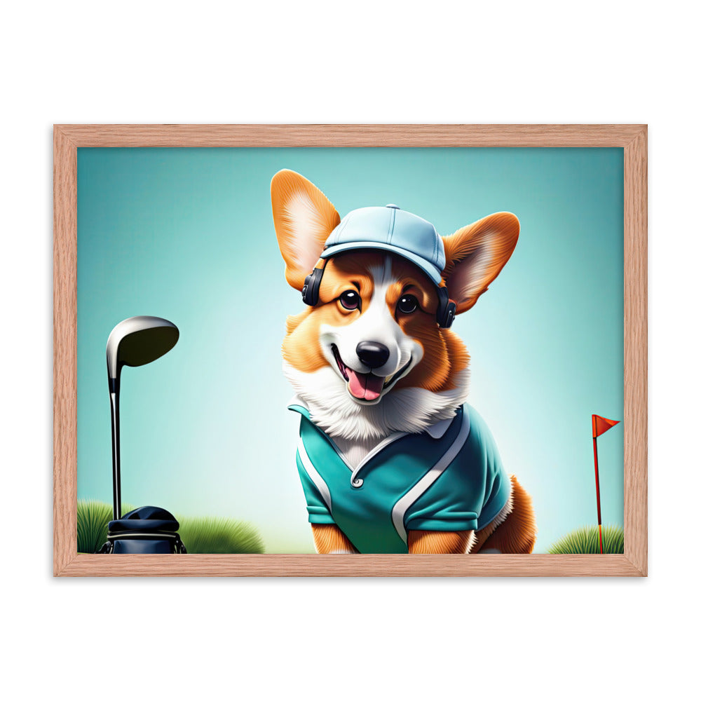 Pembroke Welsh Corgi Golfer- Framed poster