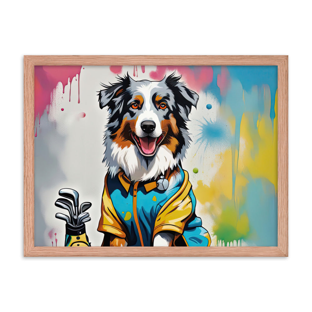 Australian Shepherd Golfer- Framed poster v3