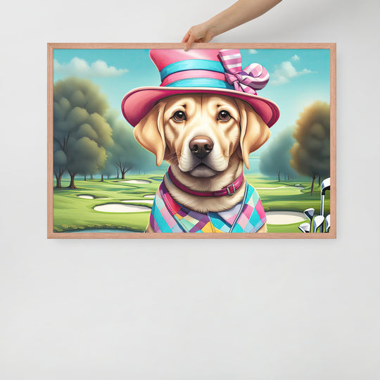 Framed poster-Labrador Retriever Golfer V9