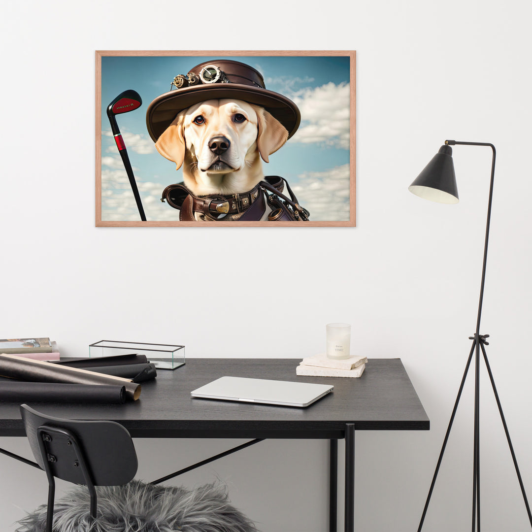 Framed poster-Labrador Retriever Golfer V20