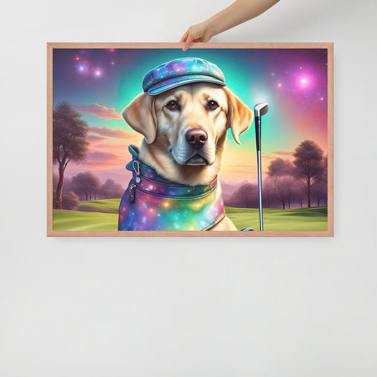 Framed poster-Labrador Retriever Golfer V21