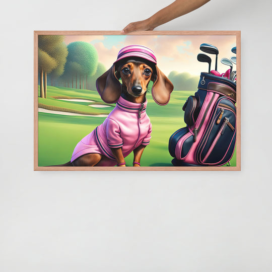 Dachshund Golfer- Framed poster v2