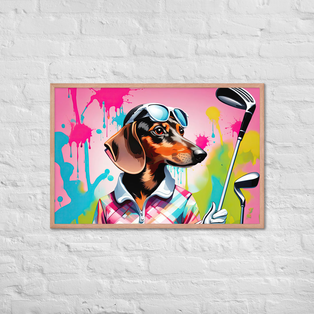 Dachshund Golfer- Framed poster v4