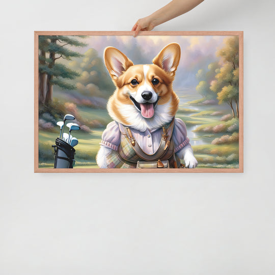 Pembroke Welsh Corgi Golfer- Framed poster v4