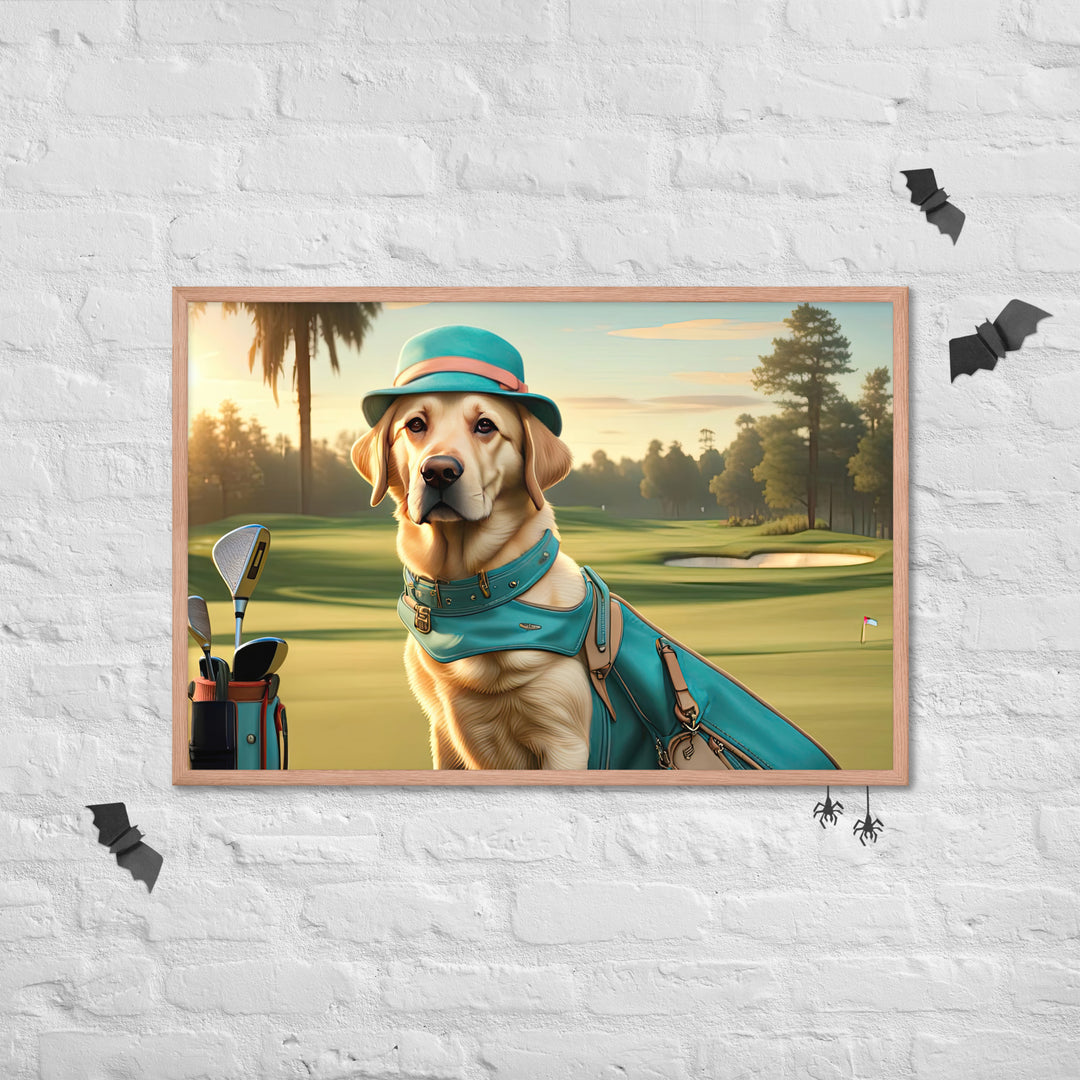 Framed poster-Labrador Retriever Golfer V12