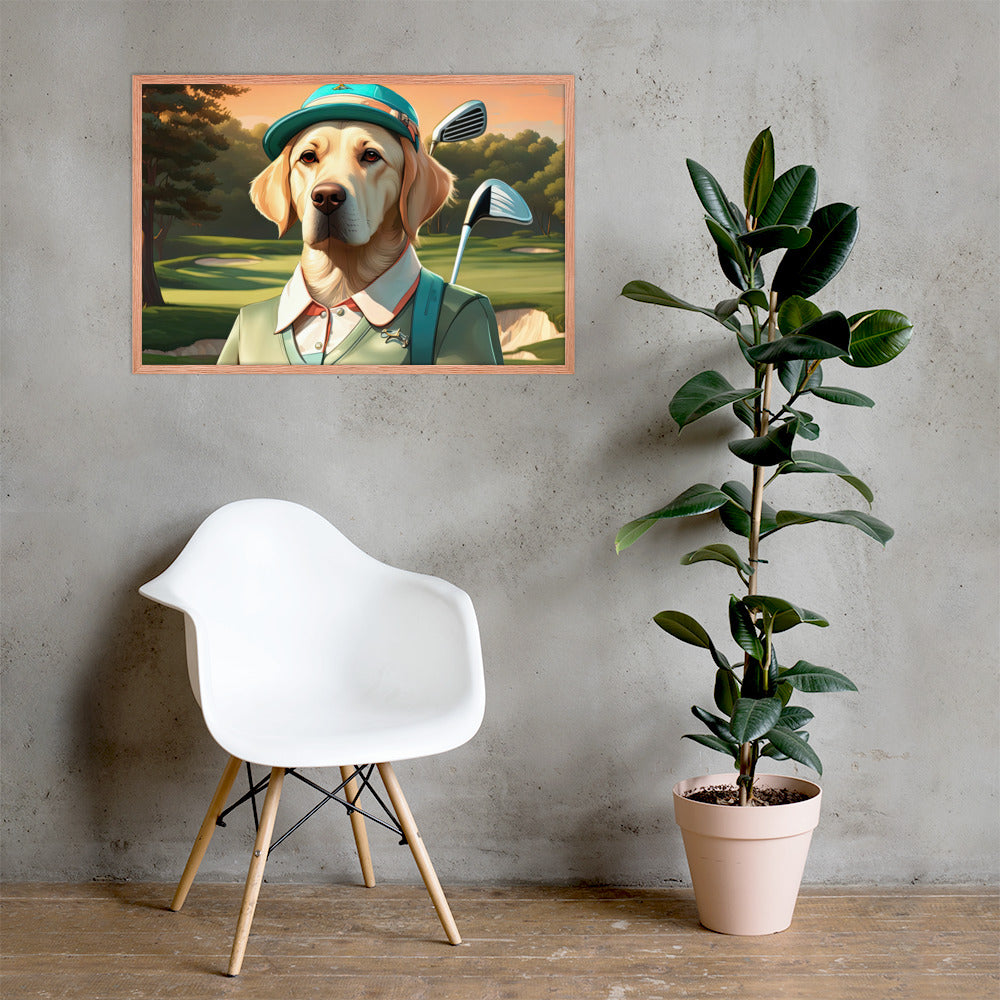 Framed poster-Labrador Retriever Golfer V14