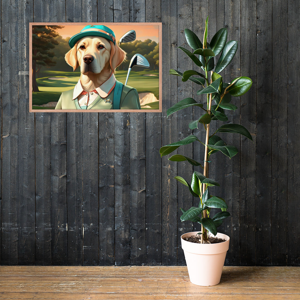 Framed poster-Labrador Retriever Golfer V14