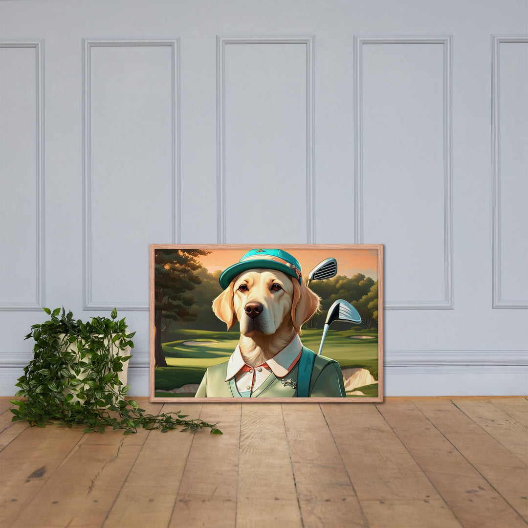 Framed poster-Labrador Retriever Golfer V14