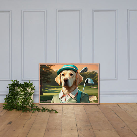 Framed poster-Labrador Retriever Golfer V14