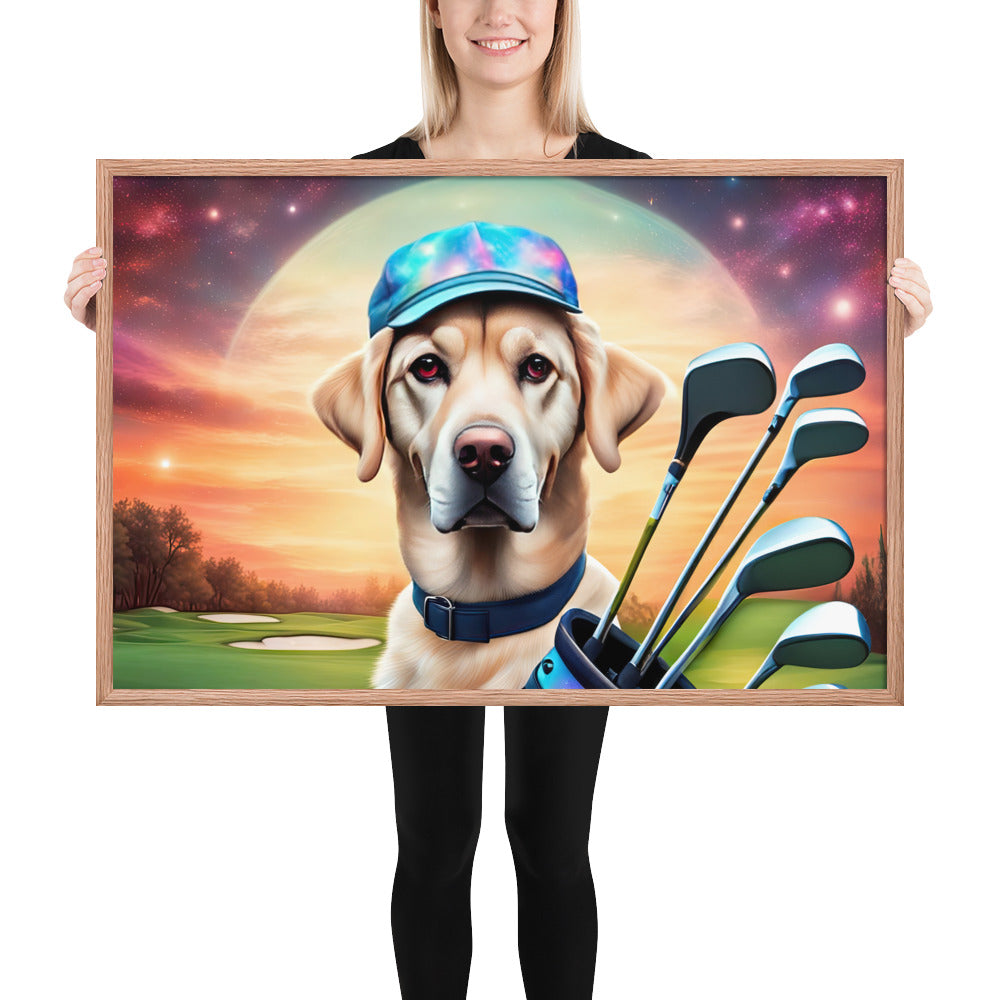 Framed poster-Labrador Retriever Golfer V13