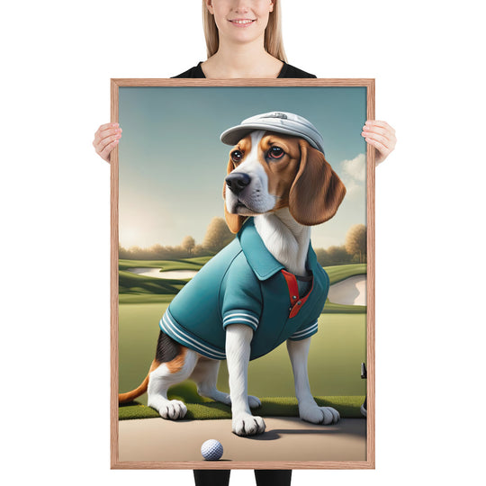 Beagle Golfer- Framed poster v2