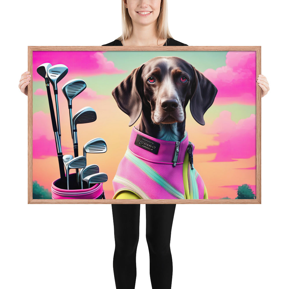 German Shorthaired Pointer Golfer- Framed poster v3