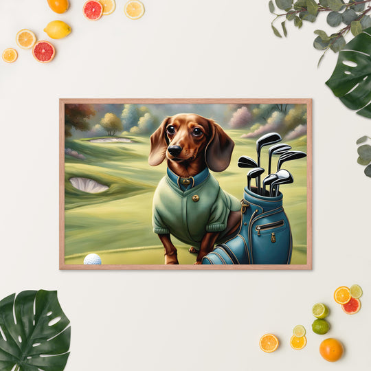 Dachshund Golfer- Framed poster