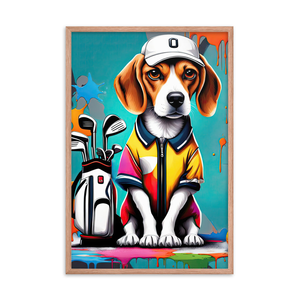 Beagle Golfer- Framed poster v4