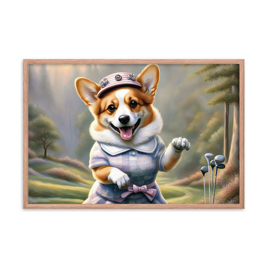 Pembroke Welsh Corgi Golfer- Framed poster v2