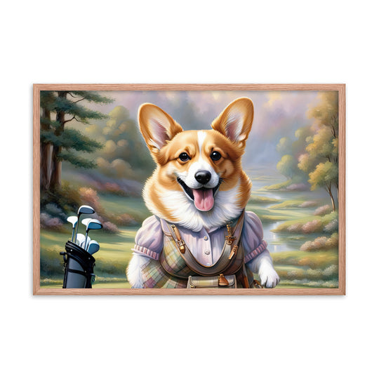 Pembroke Welsh Corgi Golfer- Framed poster v3