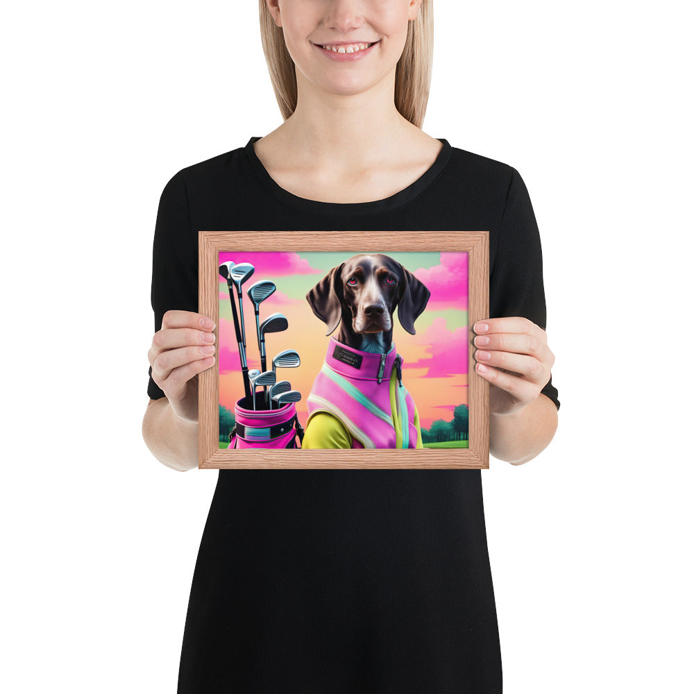 German Shorthaired Pointer Golfer- Framed poster v3