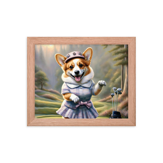 Pembroke Welsh Corgi Golfer- Framed poster v2