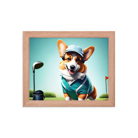 Pembroke Welsh Corgi Golfer- Framed poster