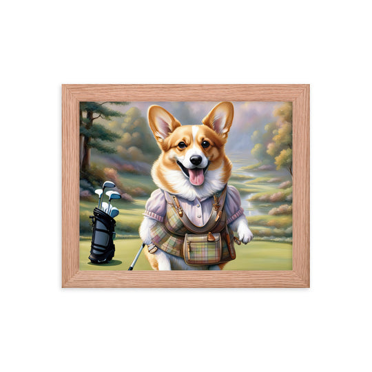 Pembroke Welsh Corgi Golfer- Framed poster v3