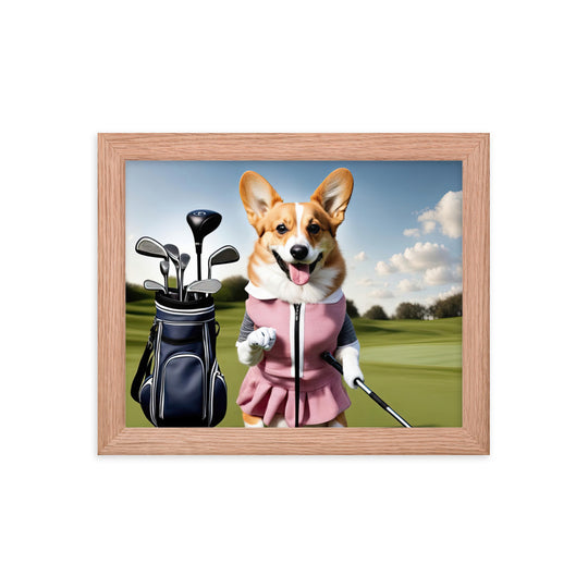 Pembroke Welsh Corgi Golfer- Framed poster v5