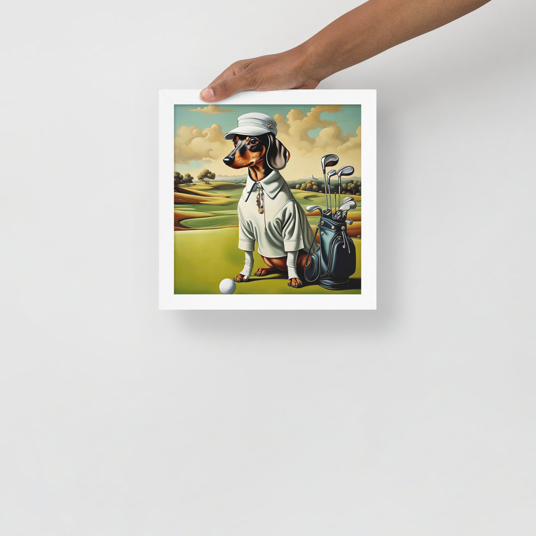 Dachshund Golfer- Framed poster v3