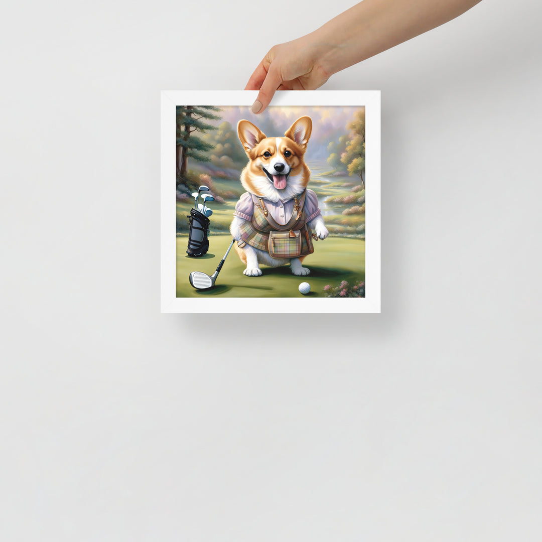 Pembroke Welsh Corgi Golfer- Framed poster v4