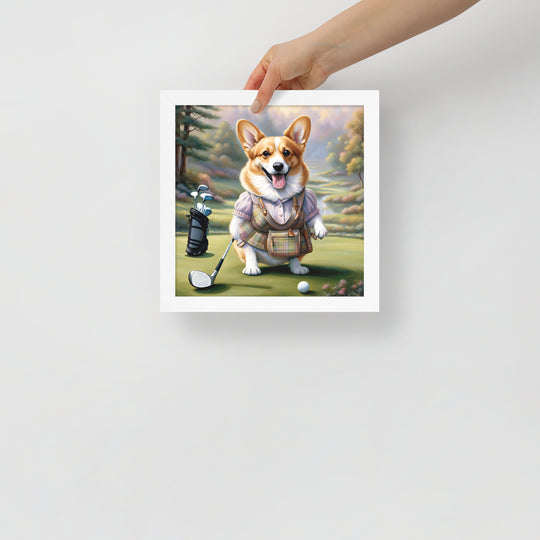 Pembroke Welsh Corgi Golfer- Framed poster v4