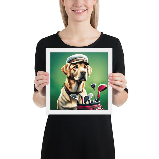 Framed poster-Labrador Retriever Golfer V3